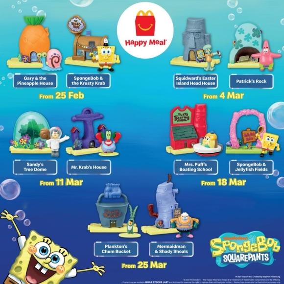 Full set SpongeBob McDonalds 2021 Happy Meal toys, all 10 toys NEW IN PACKAGE - Picture 1 of 11
